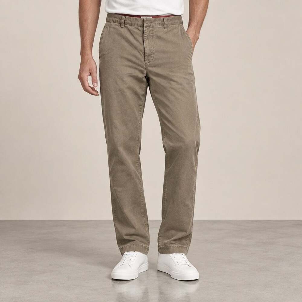 Dockers Flat Front Relaxed Fit Pants Size W34 L32 Khaki Brown Cotton Chino